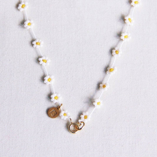 Handgemaakte madeliefjesketting - wit/geel