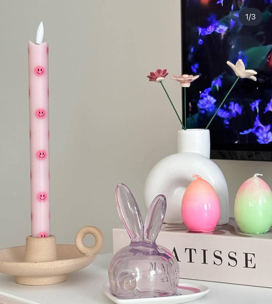 LED Candle Smiley Pink