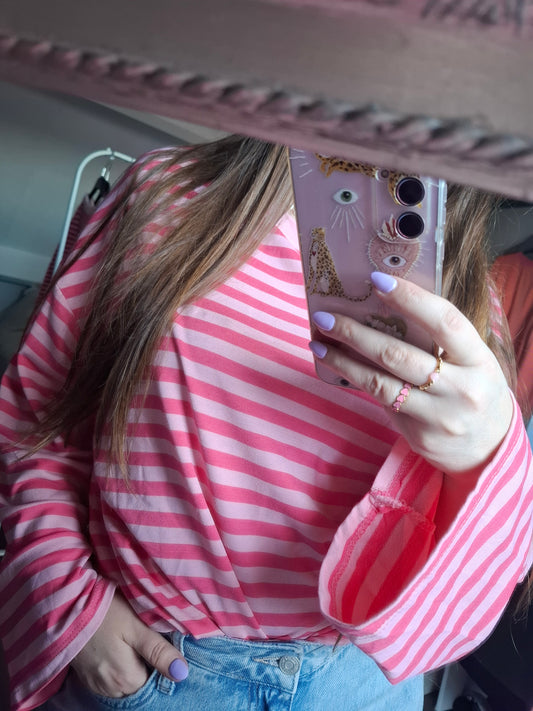 Gestreepte longsleeve roze
