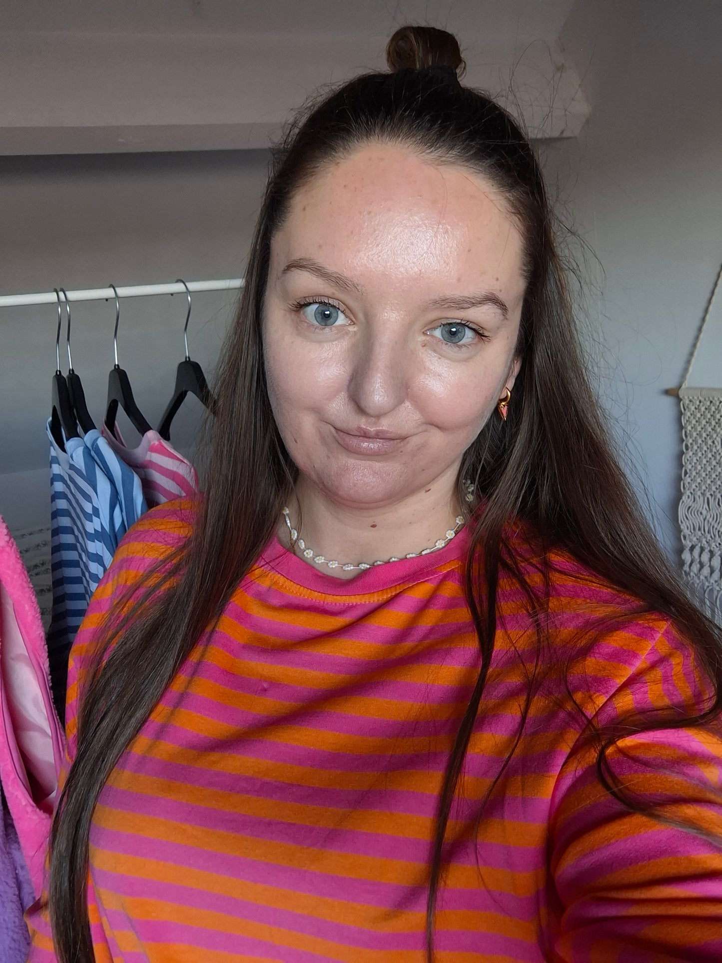 Gestreepte longsleeve roze/oranje