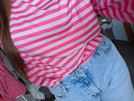 Gestreepte longsleeve roze